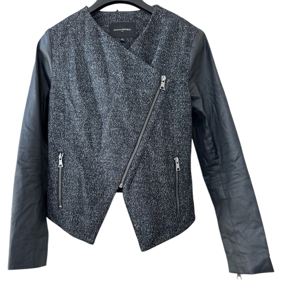 Banana Republic Factory Wool Blend‎ Mixed Media Moto Jacket Size 10 - Picture 2 of 8